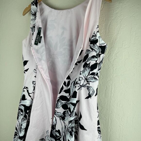 ~ 10 Lauren Ralph Lauren Dress Pink Cocktail A-line Sleeveless Floral Knee Midi - Picture 15 of 16